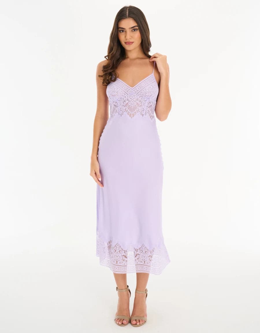 LACE-TRIM SATIN Длинная ночная сорочка