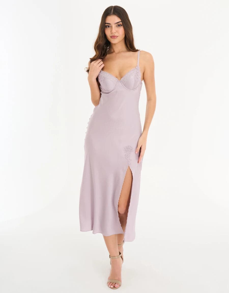 LACE-TRIM SATIN Длинная ночная сорочка