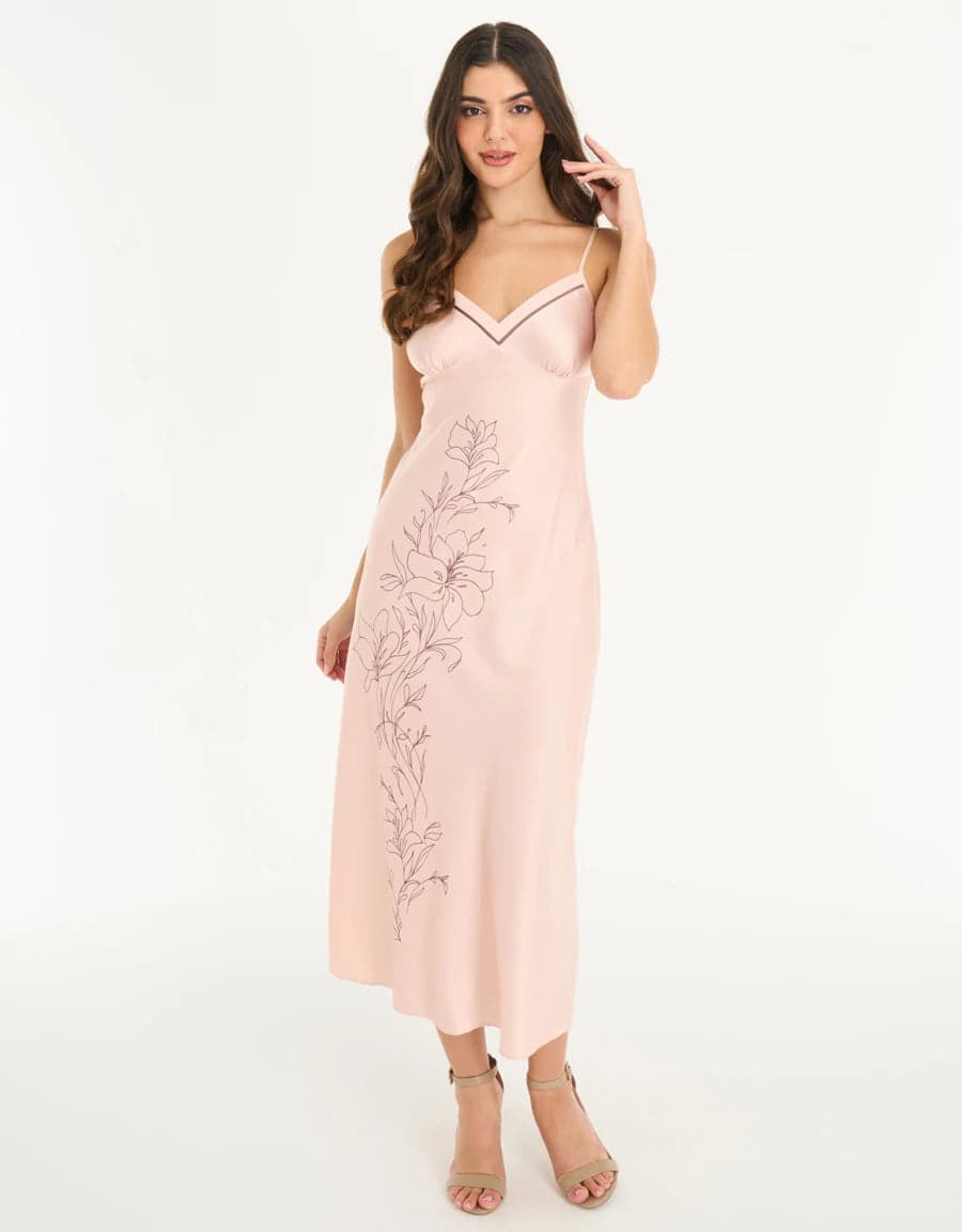 FLORAL PRINT SATIN Длинная ночная сорочка