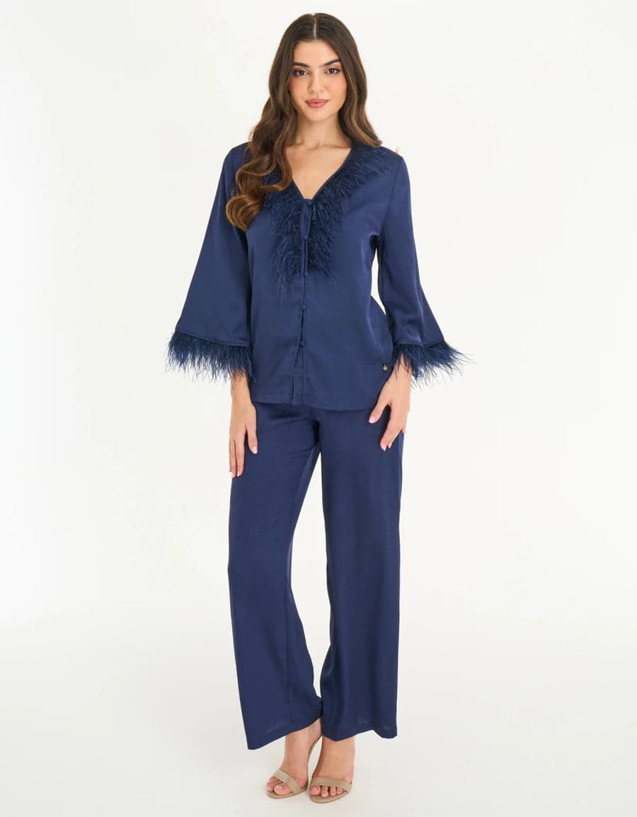 FEATHER-TRIM SATIN Пижама