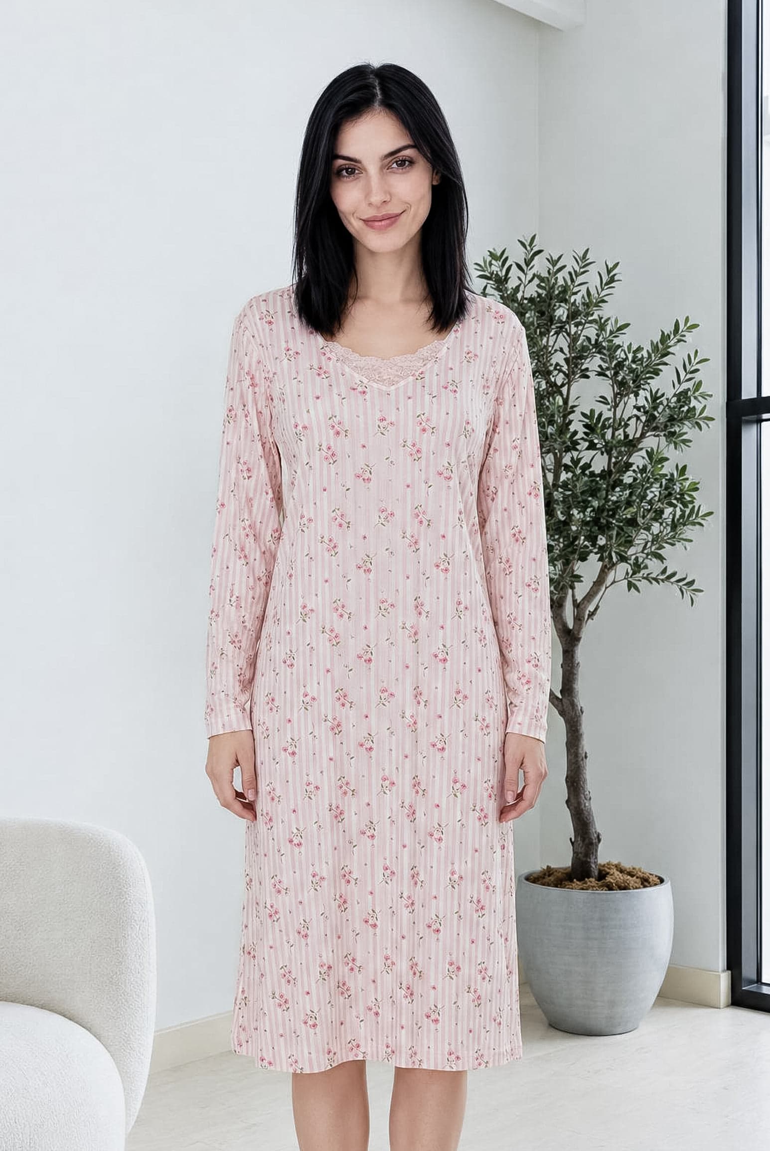 STRIPED FLORAL Ночная рубашка