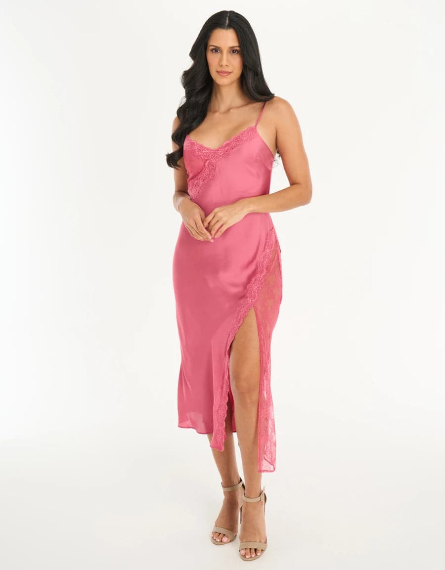 LACE-TRIM SATIN Длинная ночная сорочка