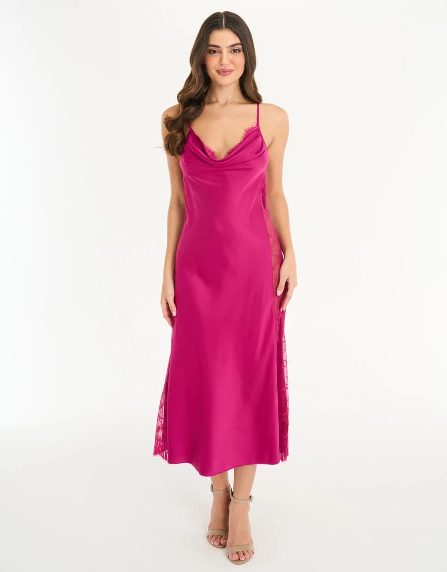 LACE-TRIM SATIN Длинная ночная сорочка