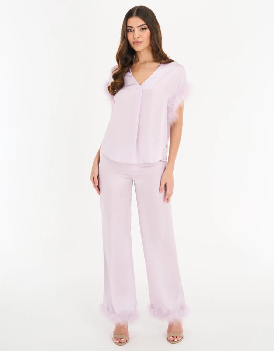 FEATHER-TRIM SATIN Пижама