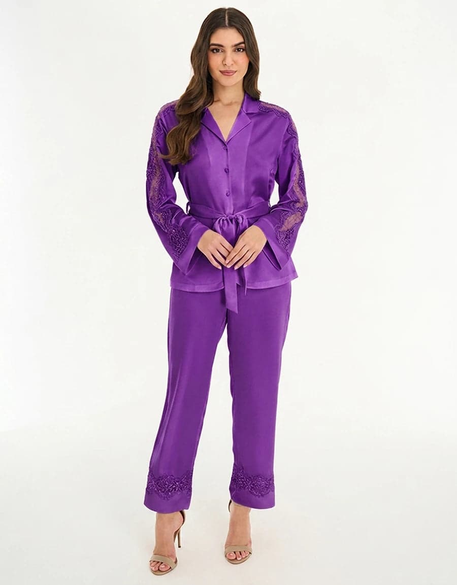 LACE-TRIM SATIN Пижама